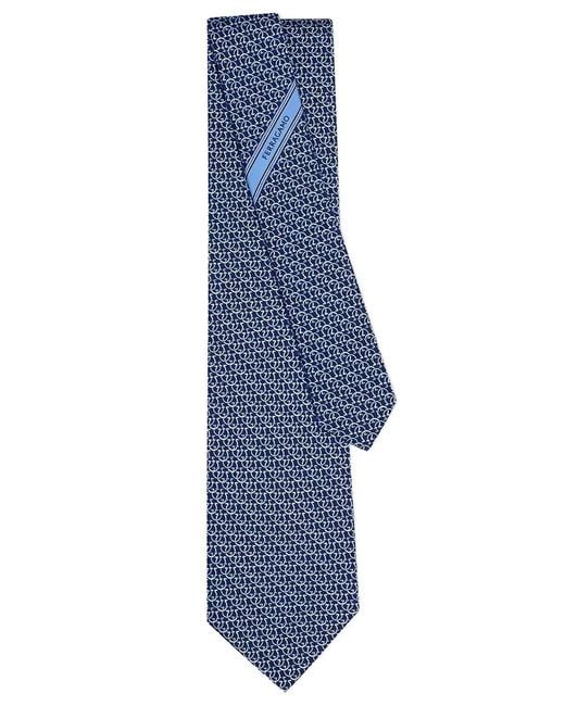 Ferragamo Blue Silk Tie With Circle Gancini Print for men