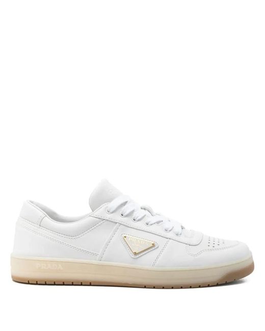 Prada White Downtown Leather Sneakers for men
