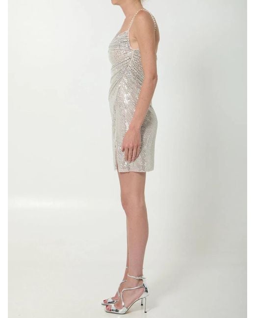 Self-Portrait Natural Self Portrait Rhinestone Draped Mini Dress