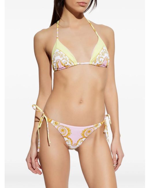Versace Metallic Barocco Print Bikini Top