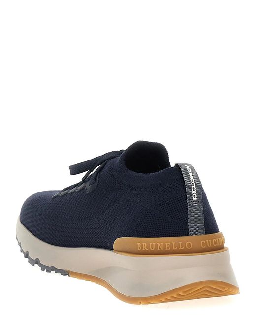 Brunello Cucinelli Blue Knitted Sneakers for men