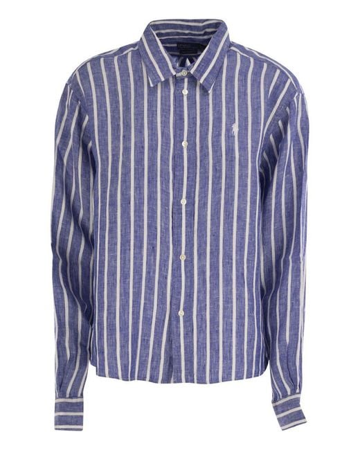 Polo Ralph Lauren Blue Wide And Short Vichy Linen Shirt