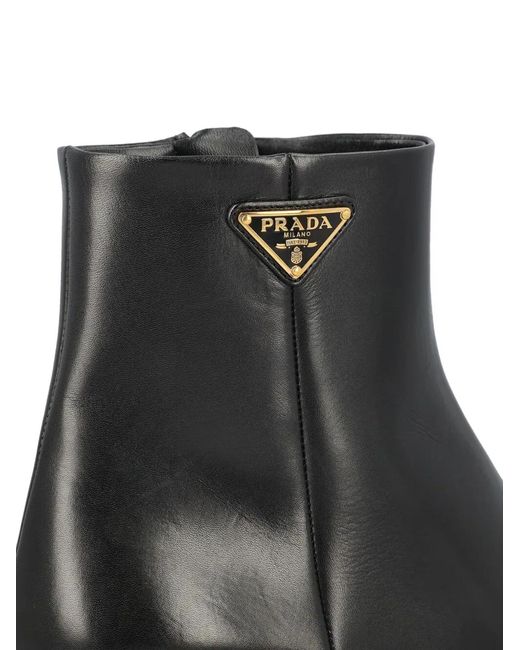 Prada Black Leather Pointed Ankle Boots