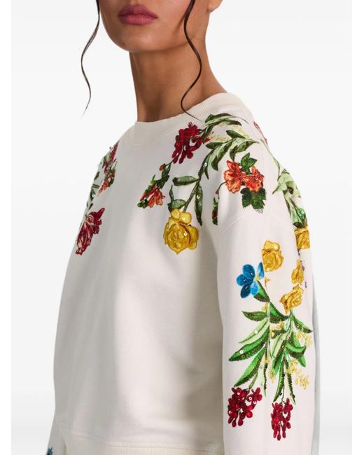 Alice + Olivia White Cotton Floral Sequin Embellishment