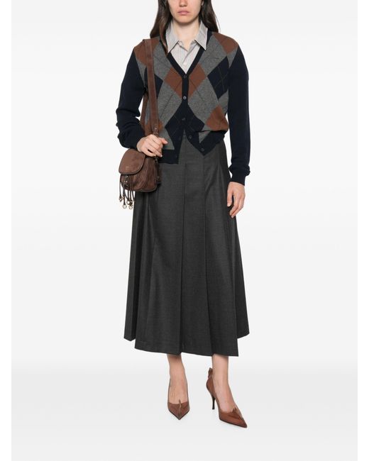 Prada Black Argyle-Knit V-Neck Cardigan