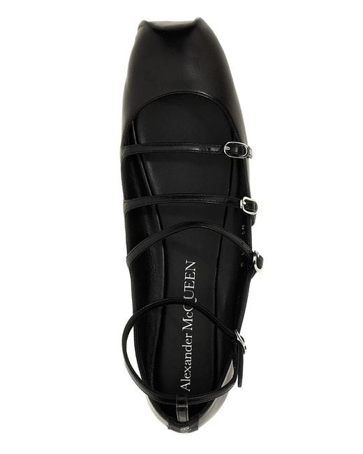 McQueen Black Leather Strap Ballet Flats