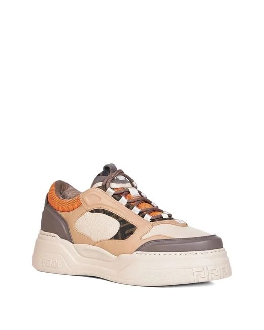 Fendi Natural Force Leather Sneakers With Ff Jacquard And Mesh Details for men