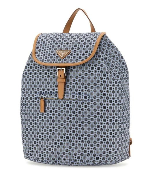 Prada Blue Printed Re-Nylon Backpack for men