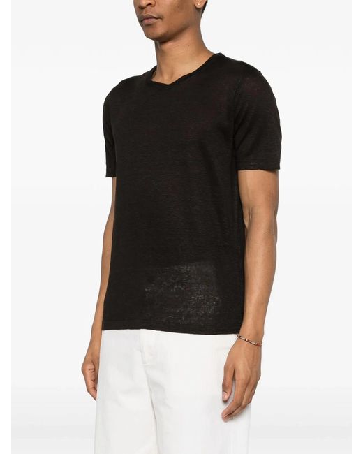 120% Lino Black Linen T-Shirt for men