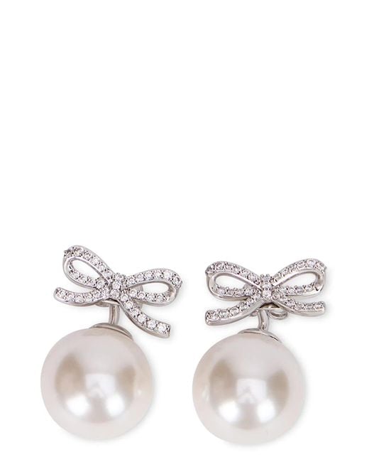 Self-Portrait White Button Earrings With Crystals
