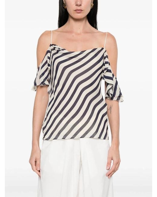 Self-Portrait Blue Stripe Georgette Top