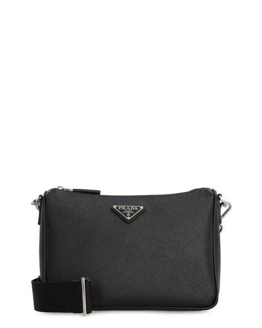 Prada Black Leather Messenger Bag for men