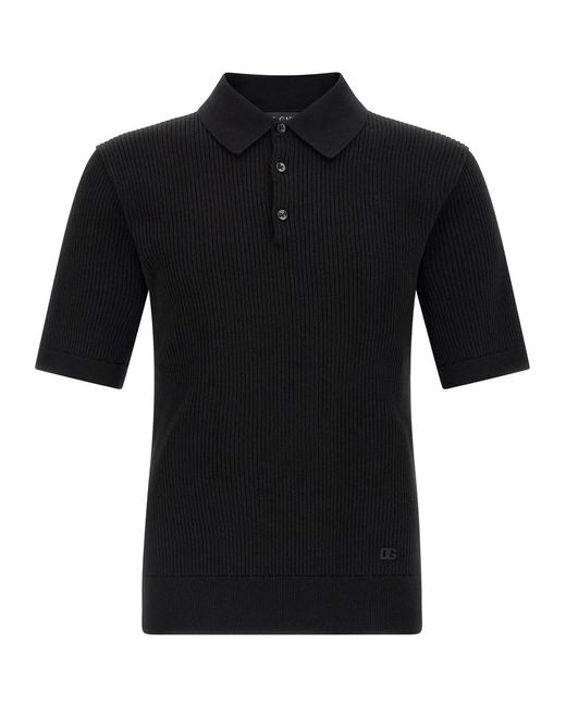 Dolce & Gabbana Black Dolce & Gabbana Micro-Ribbed Polo Shirt for men