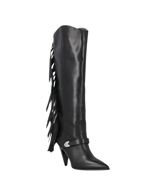 Pinko Black Leather Rubber Boots