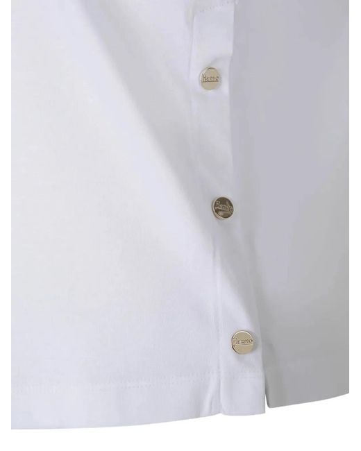 Herno White Cotton T-Shirt With Logo Buttons On The Sides