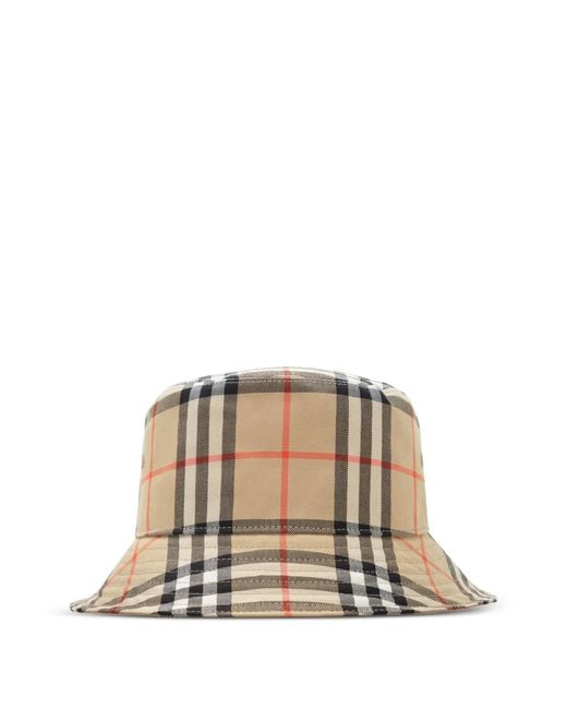 Burberry Natural Bucket Hat With Checkered Pattern for men