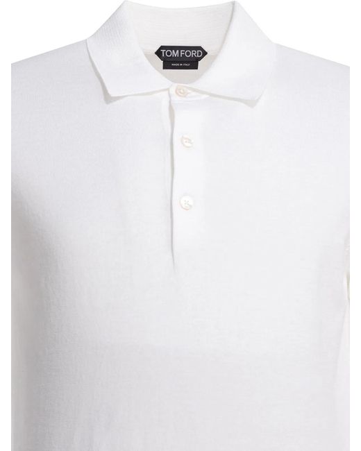 Tom Ford White Cotton Knit Polo Shirt for men