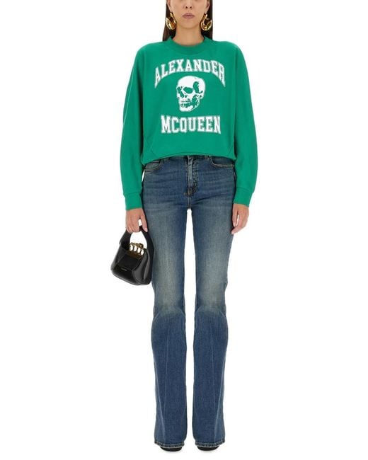 McQueen Green Varsiity Skull Sweatshirt