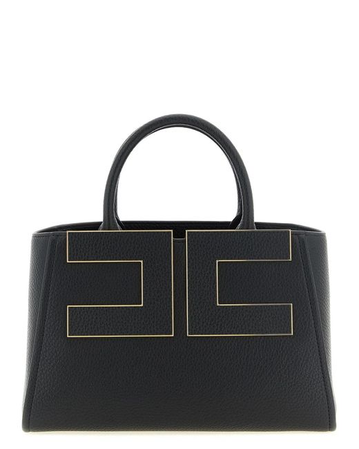 Elisabetta Franchi Black Maxi Logo Shopping Bag