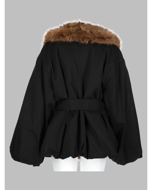 ROTATE BIRGER CHRISTENSEN Black Voluminous Fur Collar Belted Casual Jacket