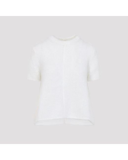 Loewe White Short Sleeve Mohair Sweater