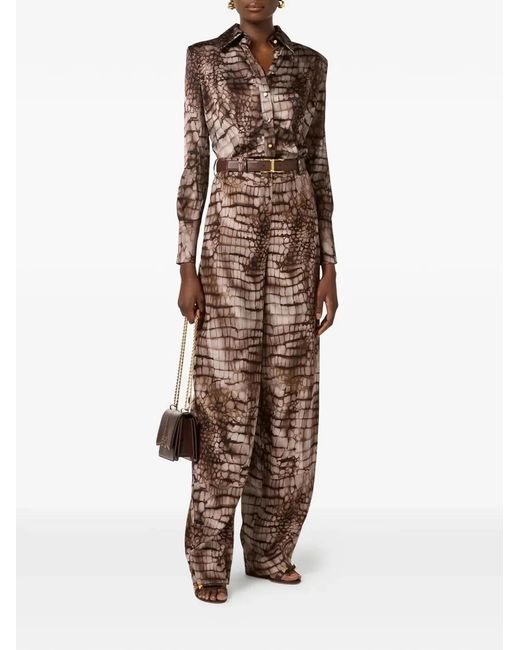Elisabetta Franchi Purple Alligator-Print Satin Shirt