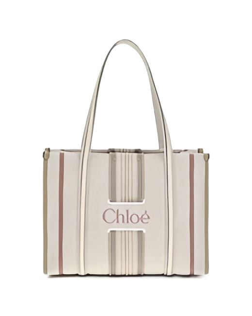 Chloé White Chloe Woody Loop Canvas Tote Bag