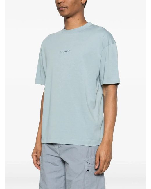 C P Company Blue C.P.Company Short Sleeve Cotton T-Shirt for men