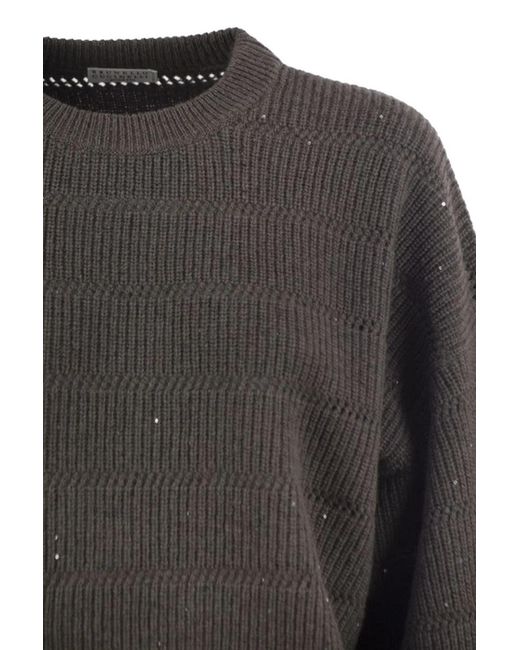 Brunello Cucinelli Black Cashmere And Wool Crew-Neck Sweater