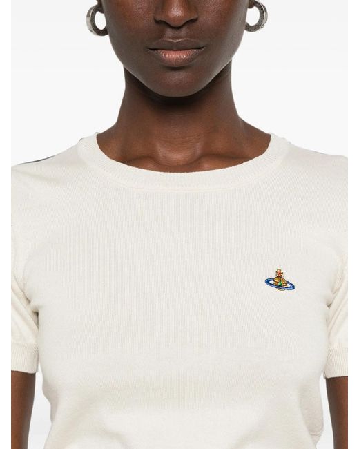 Vivienne Westwood Natural Bea Orb-Embroidered Short-Sleeve Top