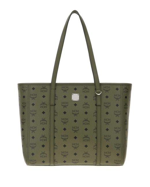 MCM Green Printed Canvas Toni Shopping Bag