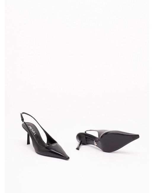 Prada Black Brushed Leather Slingback Pumps