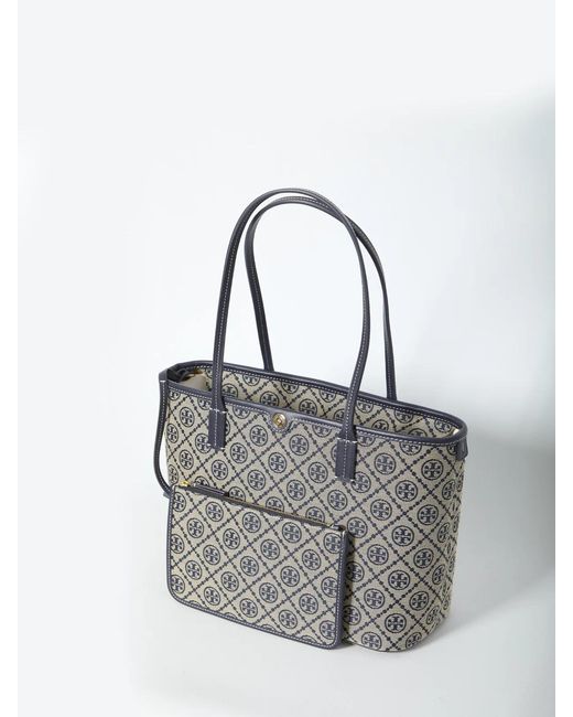 Tory Burch Gray T Monogram Tote Bag Small