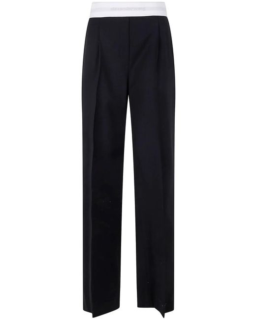 Alexander Wang Blue High Waisted Pleated Pant With Logo Elastic