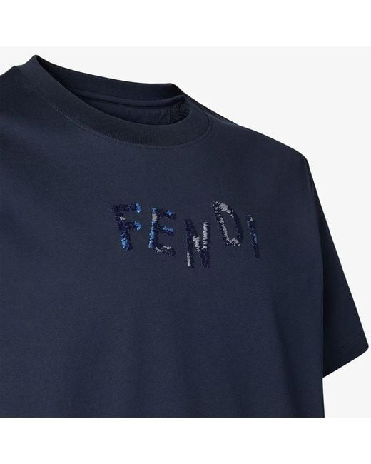 Fendi Blue Cotton T-Shirt for men