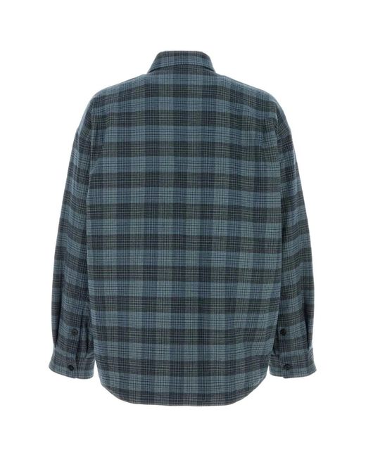 Balenciaga Blue Embroidered Flannel Oversize Shirt for men