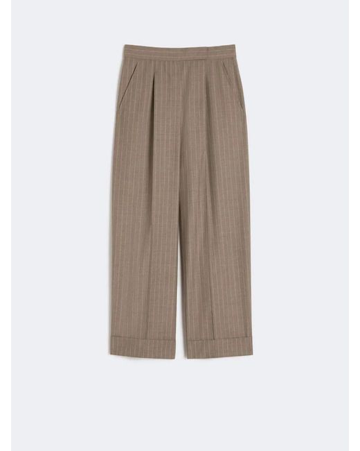 Max Mara Natural Pinstripe Wool Trousers