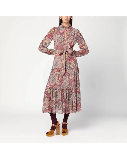 Etro Pink Long Dress With Paisley Print