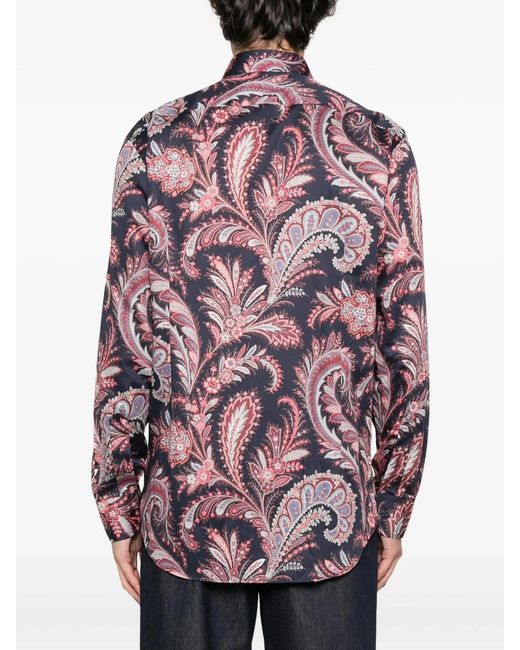 Etro Purple Printed Cotton Shirt for men