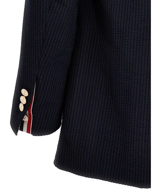 Thom Browne Blue Single-Breasted Seersucker Blazer for men