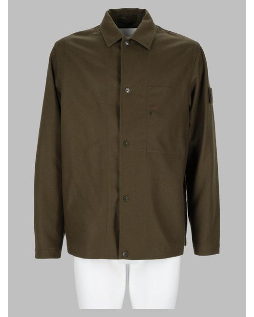 Stone Island Green Military-Inspired Virgin Wool & Polyamide Shirt for men