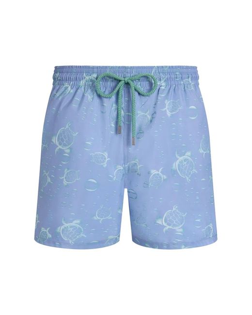 Vilebrequin Blue Swim Shorts With Turtle And Water Bubble Print And Matching Pouch for men