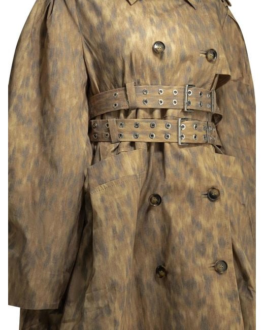 Ganni Brown Animal Print Trench Coat