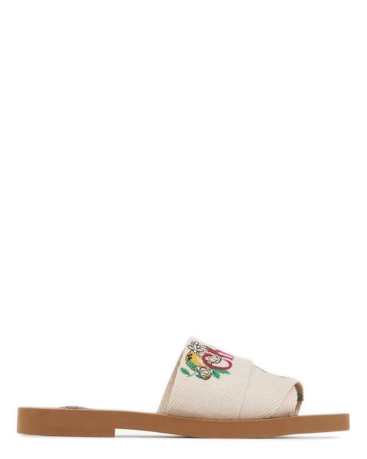 Chloé White Mini Ribbons Embroidered Citrus Motif Sandals