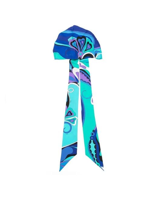 Emilio Pucci Blue Orchidee Print Silk Bandana Hat