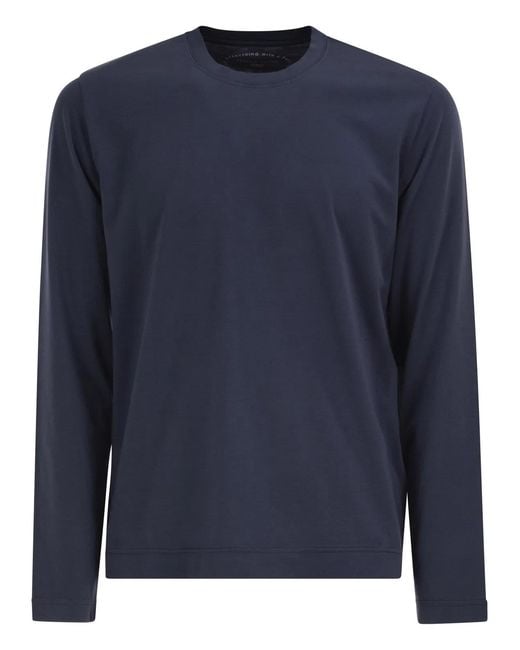 Fedeli Blue Long-Sleeve Pure Cotton T-Shirt for men