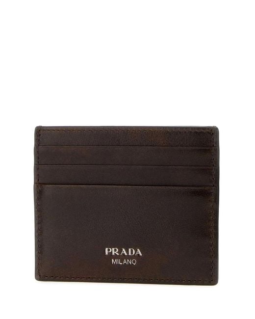 Prada Brown Chocolate Leather Card Holder for men