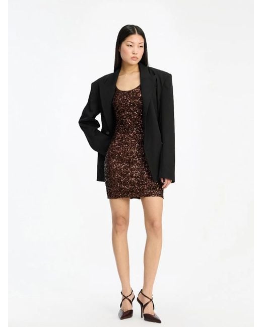 ROTATE BIRGER CHRISTENSEN Brown Sequins Sleeveless Dress