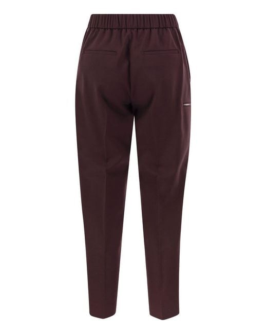 Peserico Purple Virgin Wool Trousers With Elasticated Waistband