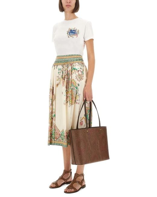 Etro Natural Paisley Print Midi Skirt